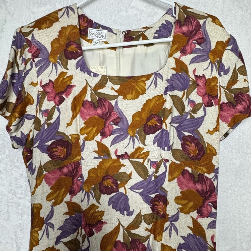 Vintage Deadstock Linen Blend Floral Midi Dress Grandma Cottage Forest Fairy - Picture 5 of 12